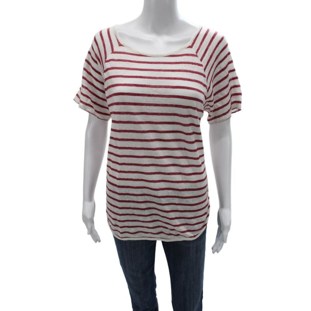 Frame Shirt Womens Red Linen Striped Short Sleeve T-Shirt Nautical Size M